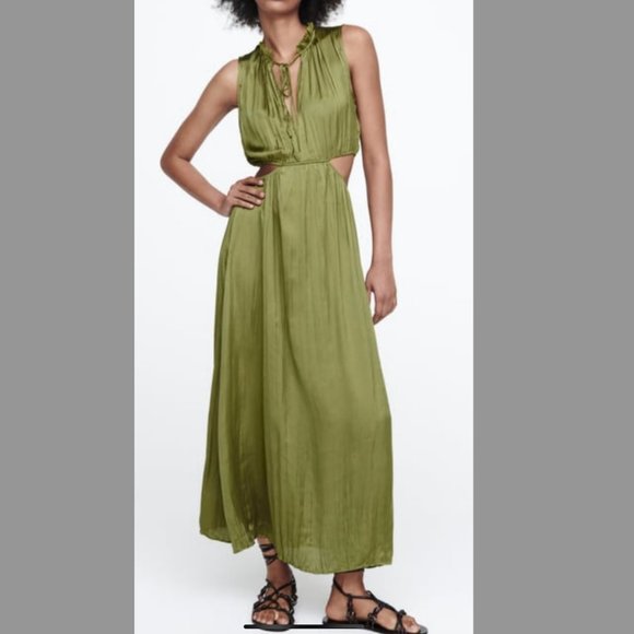 Zara Maxi Dress Size XS Color Olive - Picture 2 of 2